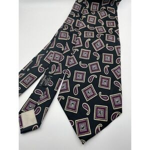 Mark Shale M Pendleton Silk Tie Black Purple Paisley Geometric Made in Italy